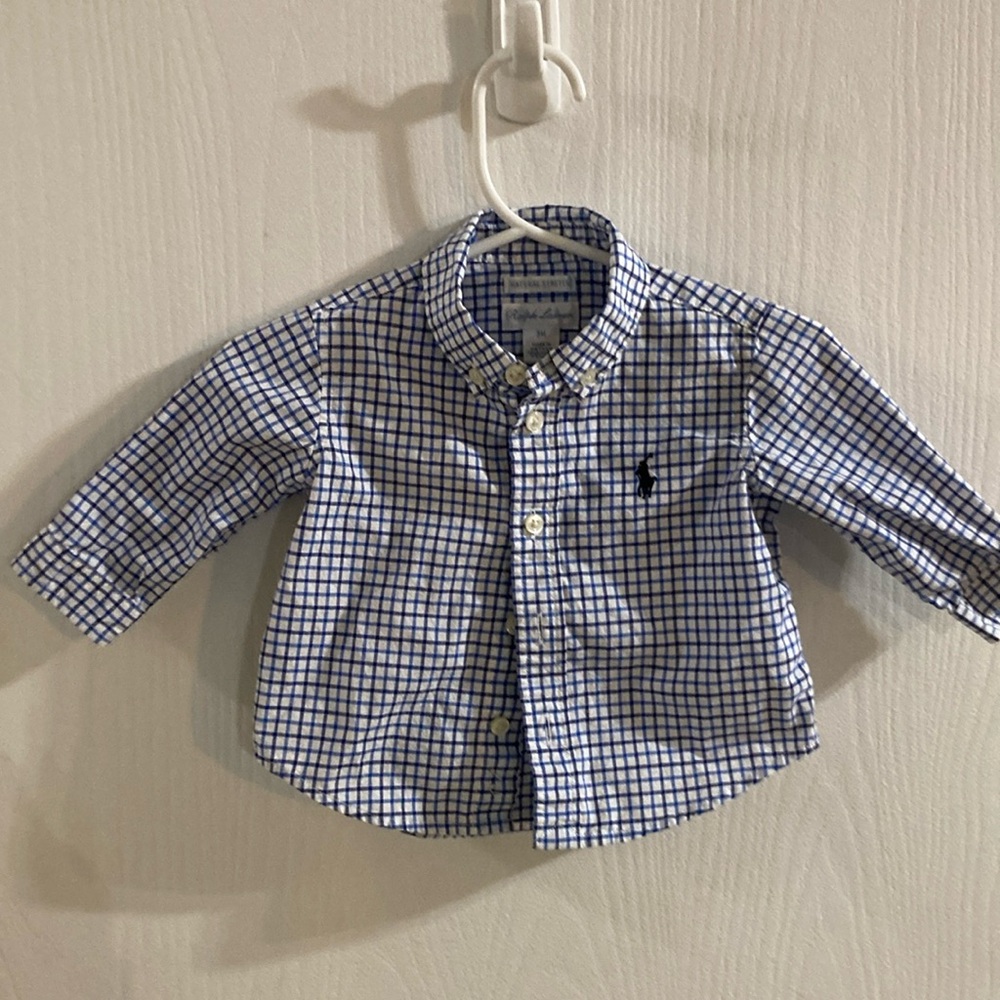 RALPH LAUREN Classic Blue Checkered Baby Shirt. 3 MOS